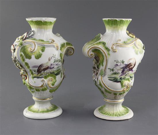 A pair of Derby rococo vases, c.1758-60, h. 24cm, faults